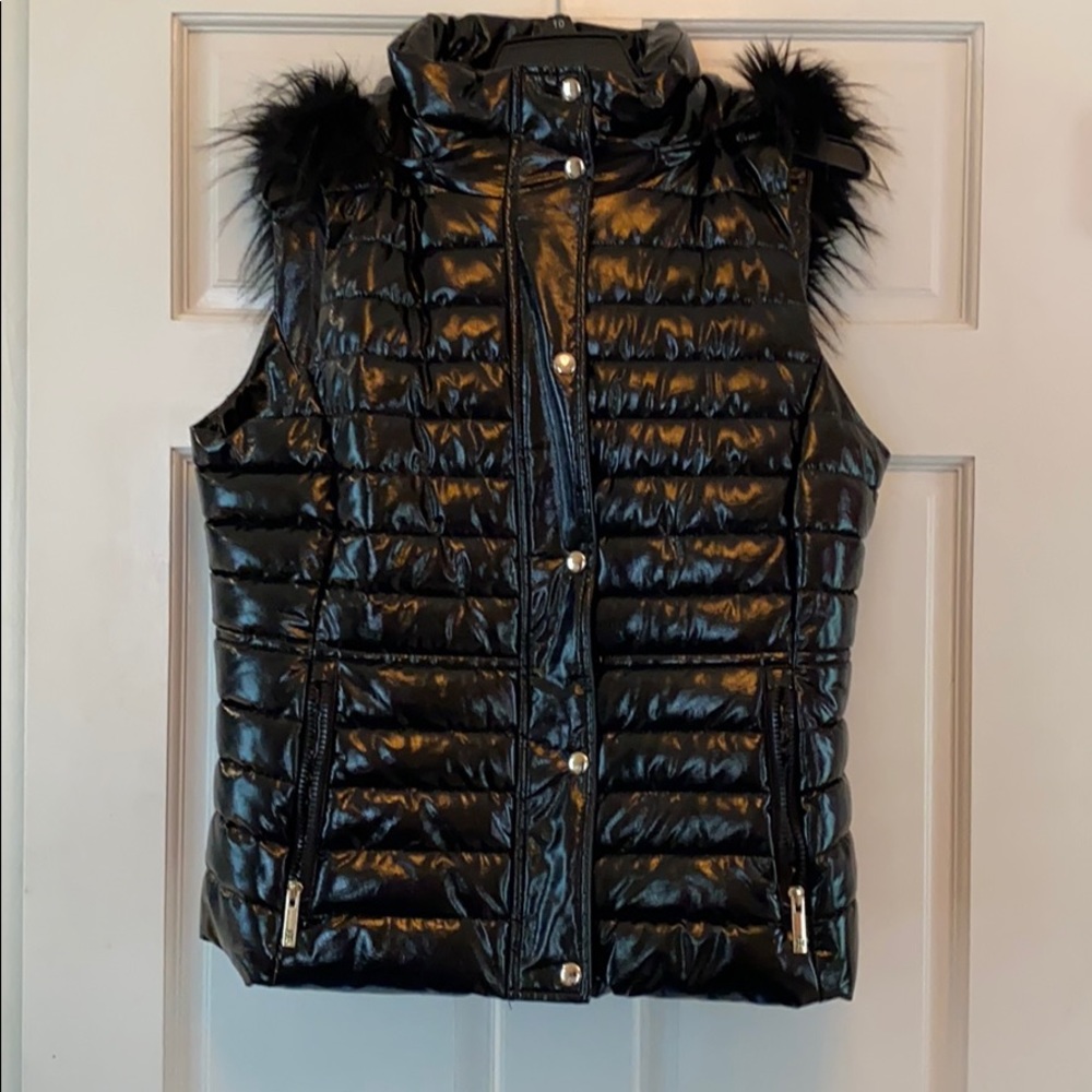Faux fur lined quilted hooded vest